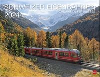 Schweizer Eisenbahnen Kalender 2024. Foto-Wandkalender mit Aufnahmen unterschiedlicher Lokomotiven vor den schönsten Schweizer Landschaften. Natur un