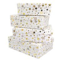 Produktbild: Idena Geschenkboxen Sterne wei&szlig;/gold/silber 24x18/22x17/20x15/18x14 cm WH