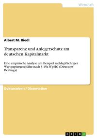 Produktbild: Transparenz und Anlegerschutz am deutschen Kapitalmarkt