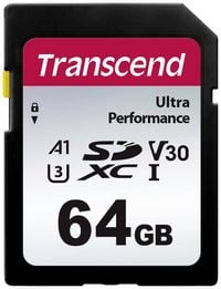 Produktbild: Transcend TS64GSDC340S SDXC-Karte 64 GB A1 Application Performance Class, v30 Video Speed Class, UHS-Class 3 sto&szlig;sicher, Wasserdicht