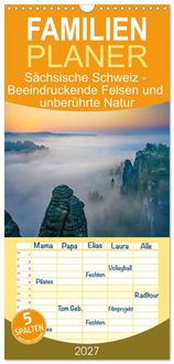 Produktbild: Familienplaner 2027 - S&auml;chsische Schweiz - Beeindruckende Felsen und unber&uuml;hrte Natur mit 5 Spalten (Wandkalender, 21 x 45 cm) CALVENDO