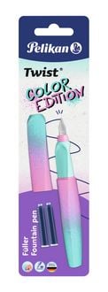 Produktbild: Pelikan F&uuml;ller Twist Color Edition P457 M mint/rose 2 Tintenpatronen Blister