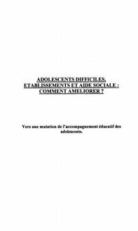 Produktbild: Adolescents Difficiles, Etablissements Et Aide Sociale : Com