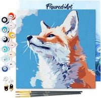 Produktbild: FiguredArt SFA230-Y - Mini Malen nach Zahlen, Fuchs mit blauem Himmel, Leinwand-Keilrahmen 20x20cm, DIY Bastelset, Paint by Numbers