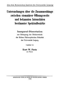 Produktbild: Untersuchungen &uuml;ber die Zusammenh&auml;nge zwischen stomat&auml;rer &Ouml;ffnungsweite und bekannten Intensit&auml;ten bestimmter Spektralbezirke