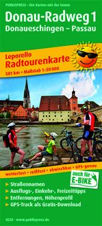 Produktbild: Publicpress Leporello Radtourenkarte Donau-Radweg 1, Donaueschingen, Passau 1:50.000