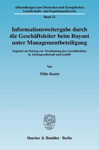 Produktbild: Informationsweitergabe durch die Gesch&auml;ftsleiter beim Buyout unter Managementbeteiligung.