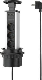 Produktbild: Sygonix SY-4737794 Steckdosenturm Schwarz, Silber Schutzkontakt 1St.