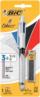 Produktbild: BIC Mehrfarb-Druckkugelschreiber 4 Colours 3+1 HB, 1Stift + 12 Bleiminen