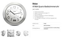 Produktbild: Mebus 41964 Quarz Wanduhr Aluminium Badezimmer-/Feuchtraum geeignet