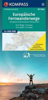 Produktbild: KOMPASS Fernwegekarte Europ&auml;ische Fernwanderwege, 12 E-Wege - 1 Kontinent 1:4 Mio.