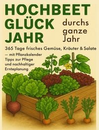 Produktbild: Hochbeet-Gl&uuml;ck durchs ganze Jahr - 365 Tage frisches Gem&uuml;se, Kr&auml;uter & Salate - mit Pflanzkalender, Tipps zur Pflege und nachhaltiger Ernteplanung