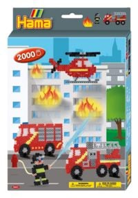 Produktbild: Hama 3441 - DIY B&uuml;gelperlen Midi 5+, Geschenk-Set Feuerwehr, ca. 2000 St&uuml;ck und Zubeh&ouml;r