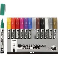Produktbild: Creativ Company Glas-/Porzellanmalstifte Glas-/Porzellanmalstift, sortierte Farben, Strichst&auml;rke 1-2 mm, Halbdeckend, 12 Stk, Kreativ Box
