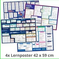 Produktbild: Mindmemo Lernposter 4er Set - Franz&ouml;sische Zeiten + Wortarten + Pronomen + Grundwortschatz | Grammatik lernen Grundwissen Lernhilfe