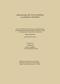 Produktbild: Untersuchungen &uuml;ber die Krustenbildung an metallischen Werkstoffen