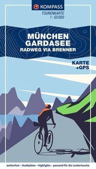 Produktbild: KOMPASS Fahrrad-Tourenkarte M&uuml;nchen - Gardasee, Radweg via Brenner 1:50.000