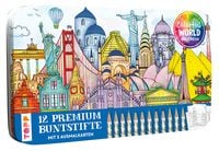 Produktbild: Colorful World Weltreise Designdose mit 12 Buntstiften