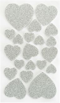 Folia Moosgummi Glitter-Sticker HERZEN I , 40 Stück rot/silber