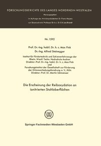 Produktbild: Die Erscheinung der Reiboxydation an ionitrierten Stahloberfl&auml;chen