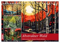 Produktbild: Abstrakter Wald - Jahreszeiten in bunten Linolschnitten (Tischkalender 2026 DIN A5 quer), CALVENDO Monatskalender