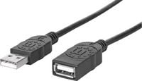 Produktbild: Manhattan USB-Kabel USB 2.0 USB-A Stecker, USB-A Buchse 1.00 m Schwarz Folienschirm, UL-zertifiziert, vergoldete Steckkontakte 308519