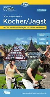 Produktbild: ADFC-Regionalkarte Kocher/ Jagst, 1:75.000, mit Tagestourenvorschl&auml;gen, rei&szlig;- und wetterfest, E-Bike-geeignet, GPS-Tracks-Download