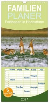 Produktbild: Familienplaner 2027 - Feldhasen in H&ouml;chstform mit 5 Spalten (Wandkalender, 21 x 45 cm) CALVENDO