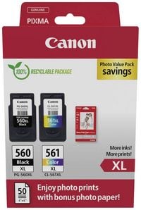 Produktbild: Canon Druckerpatrone CRG PG-560XL/CL-561XL Photo Value Pack Original 2er-Pack Schwarz, Cyan, Magenta, Gelb 3712C008
