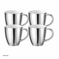 Produktbild: neuetischkultur Becher Set silberfarben mit Henkel 250 ml Porzellan 4 St&uuml;ck Kaffeebecher