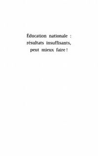 Produktbild: Education Nationale : Resultats Insuffisants, Peut Mieux Faire !