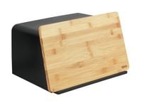 Produktbild: Brotkasten mit Bambusbrett Mod. Kubo, Schwarz, mit integriertem Bambusschneidebrett