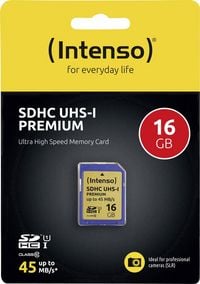 Produktbild: Intenso Premium SDHC-Karte 16 GB Class 10, UHS-I