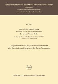 Produktbild: Magnetometrie und magnetokalorischer Effekt des Kobalts in der Umgebung der Curie-Temperatur