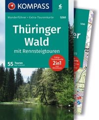 Produktbild: KOMPASS Wanderf&uuml;hrer Th&uuml;ringer Wald mit Rennsteigtouren, 55 Touren mit Extra-Tourenkarte