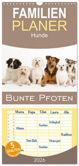 Produktbild: Familienplaner 2026 - Bunte Pfoten mit 5 Spalten (Wandkalender, 21 x 45 cm) CALVENDO