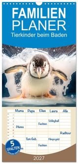 Produktbild: Familienplaner 2027 - Tierkinder beim Baden mit 5 Spalten (Wandkalender, 21 x 45 cm) CALVENDO