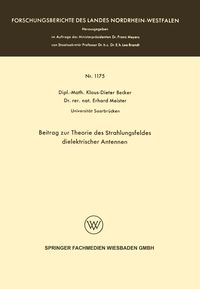 Produktbild: Beitrag zur Theorie des Strahlungsfeldes dielektrischer Antennen