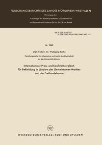 Produktbild: Internationaler Preis- und Kaufkraftvergleich f&uuml;r Bekleidung in L&auml;ndern des Gemeinsamen Marktes und der Freihandelszone