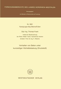 Produktbild: Verhalten von Beton unter kurzzeitiger H&ouml;chstbelastung (Drucksto&szlig;)