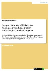 Produktbild: Analyse der Abzugsf&auml;higkeit von Vorsorgeaufwendungen unter verfassungsrechtlichen Vorgaben