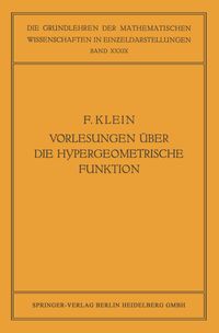 Produktbild: Vorlesungen &uuml;ber die Hypergeometrische Funktion