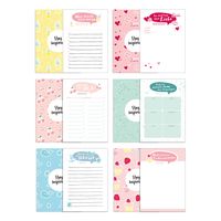 Produktbild 6 Blöcke inkl. To Do Liste, Notizblock, Wochenplaner bzw. Kalender, Einkaufsliste und Block für Liebesbotschaften. 50 Seiten pro Block mit farbenfroher Rückseite in DIN A6. Verpackt in passender Geschenkschachtel