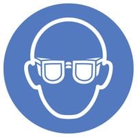 Produktbild: Gebotsschild Augenschutz benutzen, Hygiene und Abstand Folie selbstklebend (&Oslash;) 100 mm ISO 7010 1 St.