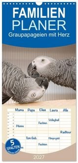 Produktbild: Familienplaner 2027 - Graupapageien mit Herz mit 5 Spalten (Wandkalender, 21 x 45 cm) CALVENDO