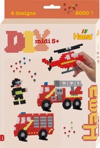 Produktbild: Hama 3441 - DIY B&uuml;gelperlen Midi 5+, Geschenk-Set Feuerwehr, ca. 2000 St&uuml;ck und Zubeh&ouml;r