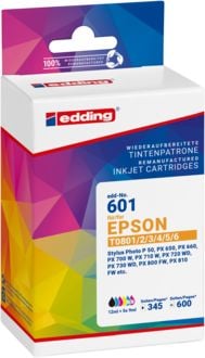 Produktbild: Edding Druckerpatrone ersetzt Epson T0807, T0801, T0802, T0803, T0804, T0805, T0806 Kompatibel Kombi-Pack Schwarz, Cyan, Magenta