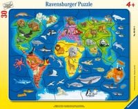 Produktbild: Rahmenpuzzle Weltkarte mit Tieren 30 Teile