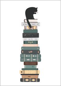 Produktbild: Postkarten B&uuml;cherkatze Stapel (VE10)
