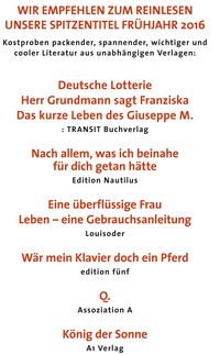 Produktbild: Wir empfehlen zum Reinlesen unsere Spitzentitel Fr&uuml;hjahr 2016